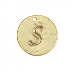 Letter 'S' Disc Charm Pendant 15mm Matte Gold Plated PK1