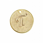 Letter 'T' Disc Charm Pendant 15mm Matte Gold Plated PK1