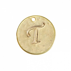 Letter 'T' Disc Charm Pendant 15mm Matte Gold Plated PK1