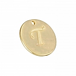 Letter 'T' Disc Charm Pendant 15mm Matte Gold Plated PK1