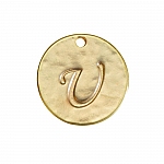 Letter 'U' Disc Charm Pendant 15mm Matte Gold Plated PK1