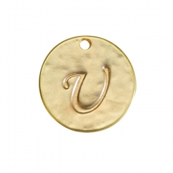 Letter 'U' Disc Charm Pendant 15mm Matte Gold Plated PK1