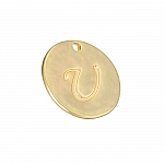 Letter 'U' Disc Charm Pendant 15mm Matte Gold Plated PK1
