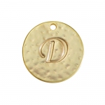 Letter 'D' Disc Charm Pendant 15mm Matte Gold Plated PK1