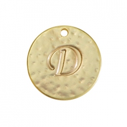 Letter 'D' Disc Charm Pendant 15mm Matte Gold Plated PK1
