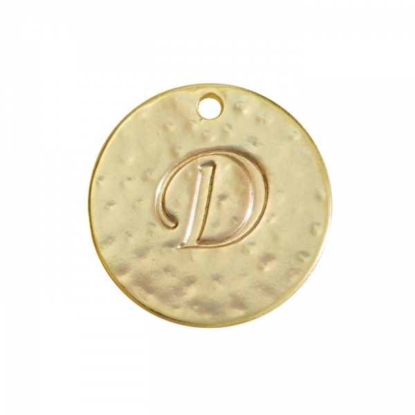 Letter 'D' Disc Charm Pendant 15mm Matte Gold Plated PK1