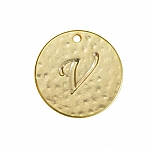 Letter 'V' Disc Charm Pendant 15mm Matte Gold Plated PK1