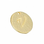 Letter 'V' Disc Charm Pendant 15mm Matte Gold Plated PK1