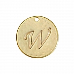 Letter 'W' Disc Charm Pendant 15mm Matte Gold Plated PK1