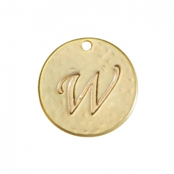 Letter 'W' Disc Charm Pendant 15mm Matte Gold Plated PK1
