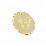 Letter 'W' Disc Charm Pendant 15mm Matte Gold Plated PK1