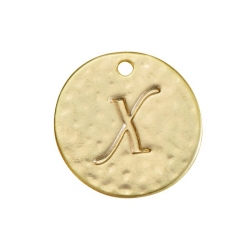 Letter 'X' Disc Charm Pendant 15mm Matte Gold Plated PK1