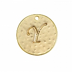 Letter 'Y' Disc Charm Pendant 15mm Matte Gold Plated PK1