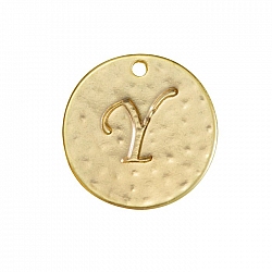 Letter 'Y' Disc Charm Pendant 15mm Matte Gold Plated PK1