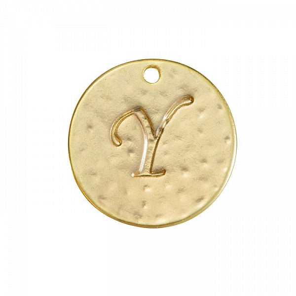 Letter 'Y' Disc Charm Pendant 15mm Matte Gold Plated PK1