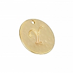 Letter 'Y' Disc Charm Pendant 15mm Matte Gold Plated PK1
