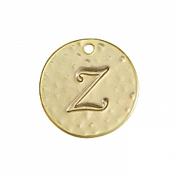Letter 'Z' Disc Charm Pendant 15mm Matte Gold Plated PK1