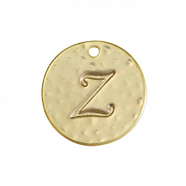 Letter 'Z' Disc Charm Pendant 15mm Matte Gold Plated PK1