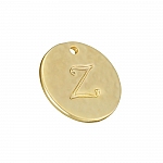 Letter 'Z' Disc Charm Pendant 15mm Matte Gold Plated PK1