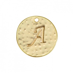 Letter 'A' Disc Charm Pendant 15mm Matte Gold Plated PK1