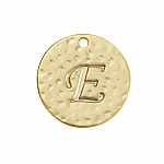 Letter 'E' Disc Charm Pendant 15mm Matte Gold Plated PK1