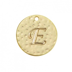Letter 'E' Disc Charm Pendant 15mm Matte Gold Plated PK1