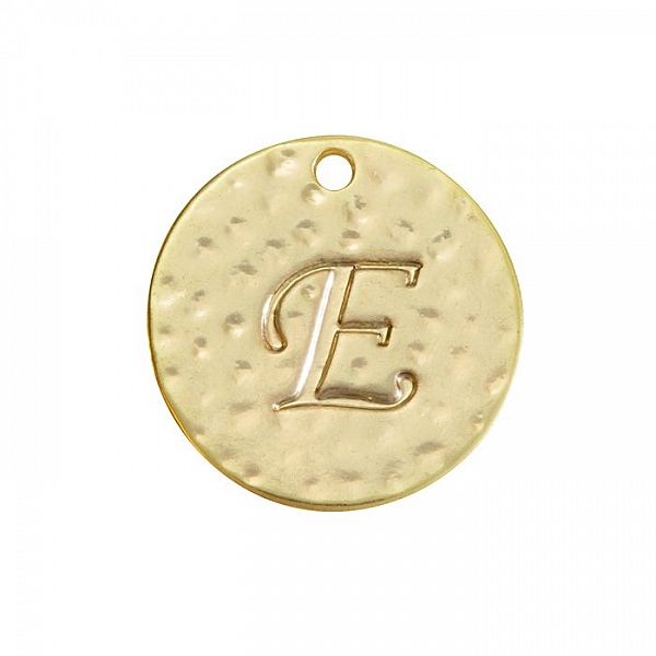 Letter 'E' Disc Charm Pendant 15mm Matte Gold Plated PK1