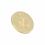 Letter 'E' Disc Charm Pendant 15mm Matte Gold Plated PK1