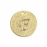 Letter 'F' Disc Charm Pendant 15mm Matte Gold Plated PK1