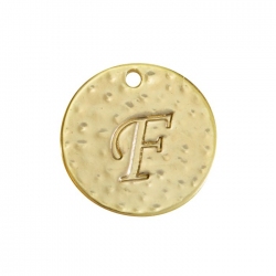 Letter 'F' Disc Charm Pendant 15mm Matte Gold Plated PK1
