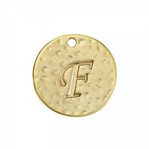 Letter 'F' Disc Charm Pendant 15mm Matte Gold Plated PK1