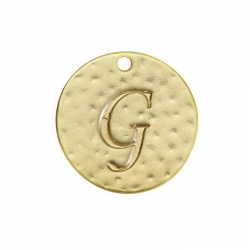 Letter 'G' Disc Charm Pendant 15mm Matte Gold Plated PK1