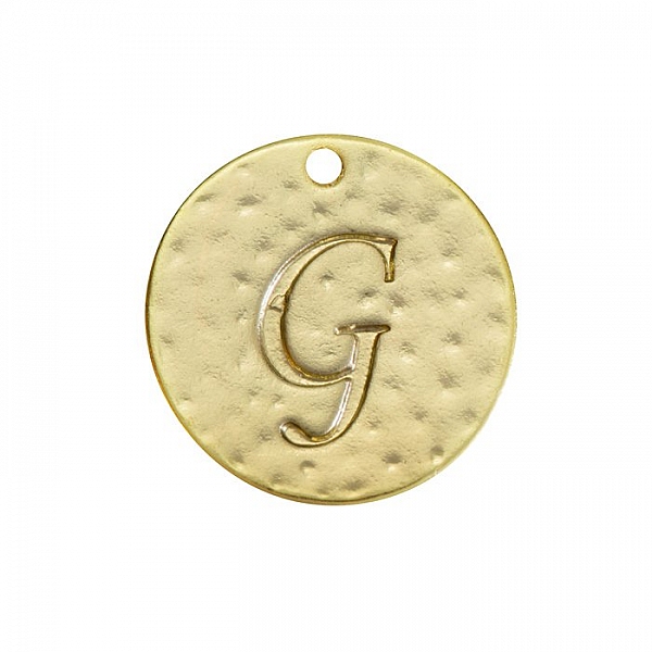 Letter 'G' Disc Charm Pendant 15mm Matte Gold Plated PK1