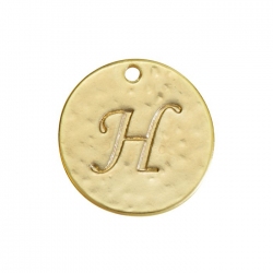 Letter 'H' Disc Charm Pendant 15mm Matte Gold Plated PK1