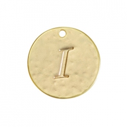 Letter 'I' Disc Charm Pendant 15mm Matte Gold Plated PK1