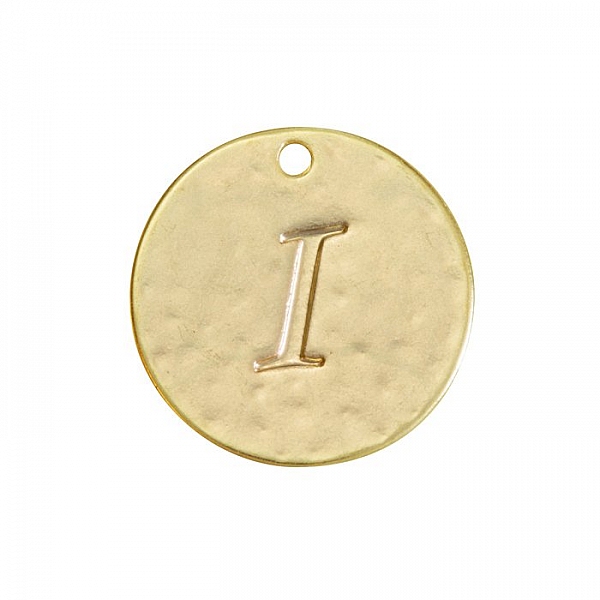 Letter 'I' Disc Charm Pendant 15mm Matte Gold Plated PK1
