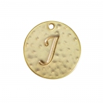 Letter 'J' Disc Charm Pendant 15mm Matte Gold Plated PK1