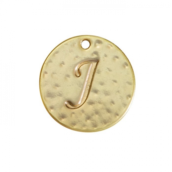 Letter 'J' Disc Charm Pendant 15mm Matte Gold Plated PK1