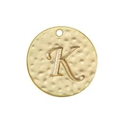 Letter 'K' Disc Charm Pendant 15mm Matte Gold Plated PK1