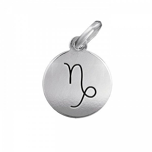 Capricorn Zodiac Star Sign Disc Charm Sterling Silver 12mm