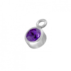 February Birthstone Charm Amethyst CZ Crystal 5mm STS 925