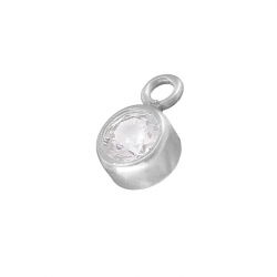 April Birthstone Charm Clear Crystal 5mm Sterling Silver
