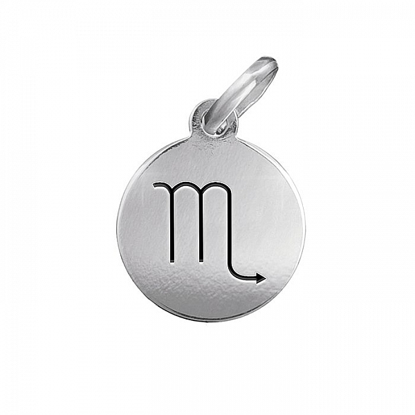 Scorpio Zodiac Star Sign Disc Charm Sterling Silver 12mm