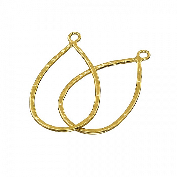 Gold Plated Teardrop Hammered Open Pendant 40x24mm (PK2)