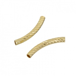 Gold Plated Twisted Curved Tube Noodle Beads 31mm (PK2)