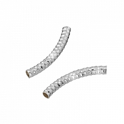Silver Plated Ridged Curved Tube Noodle Bead 4x31mm PK2