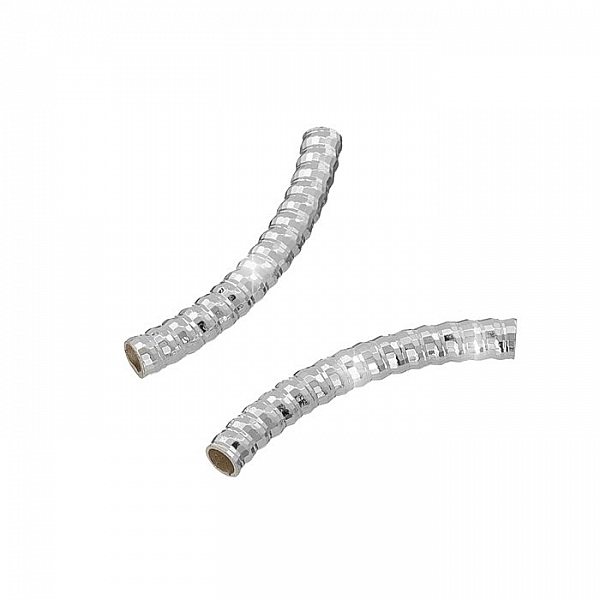 Silver Plated Ridged Curved Tube Noodle Bead 4x31mm PK2