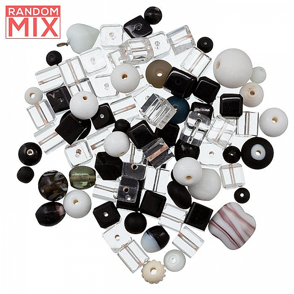 Glass Acrylic Metal Bead Mix Black Greys And White 100g
