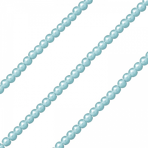 4mm Turquoise Glass Round Pearl Beads - On 32" Strand