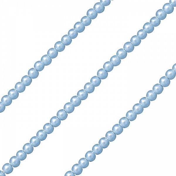 4mm Light Blue Glass Round Pearl Beads - On 33" Strand